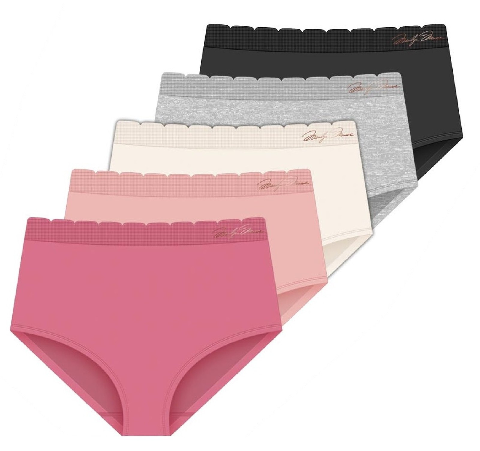 Marilyn Monroe Seamless Lightweight Brief Panties – Scalloped Waist – Set of 5