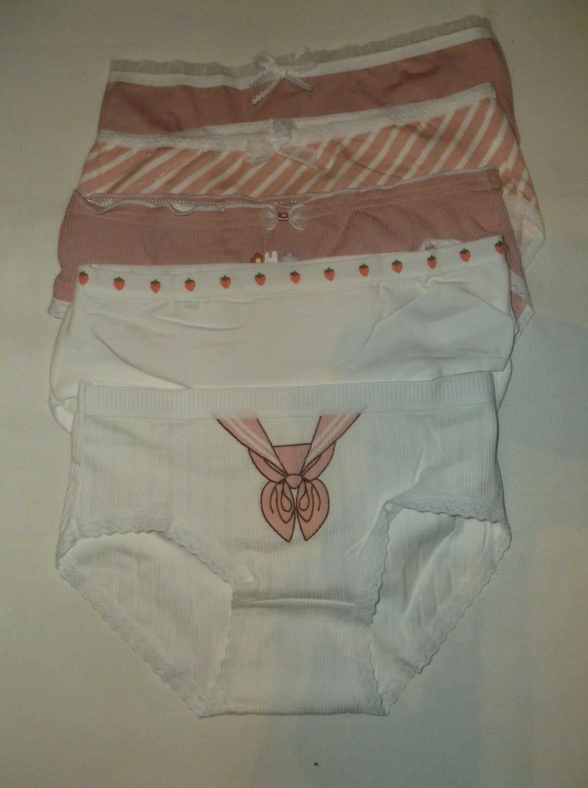 Romwe 5pk kawaii bikini panties S magical girl 3 bows/4 lace trim nip 80s retro