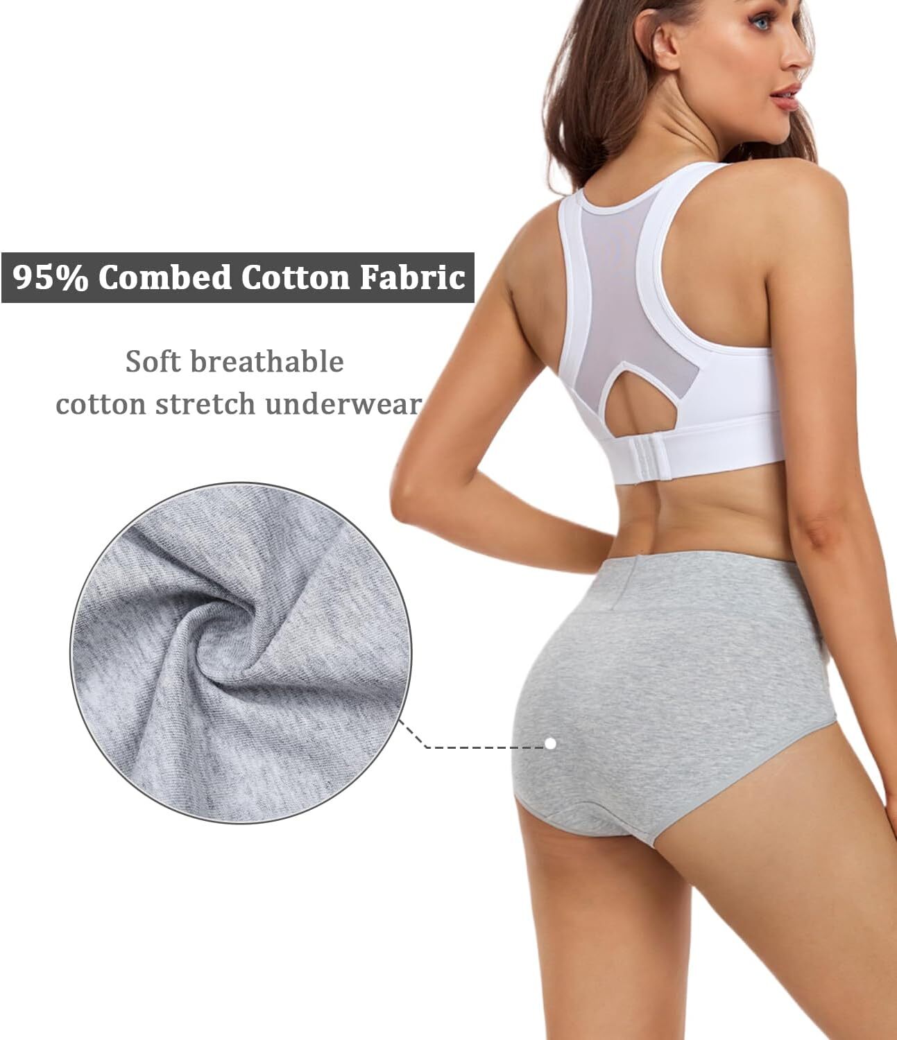 wirarpa Women Cotton Underwear High Waisted Ladies Panties Full Coverage B