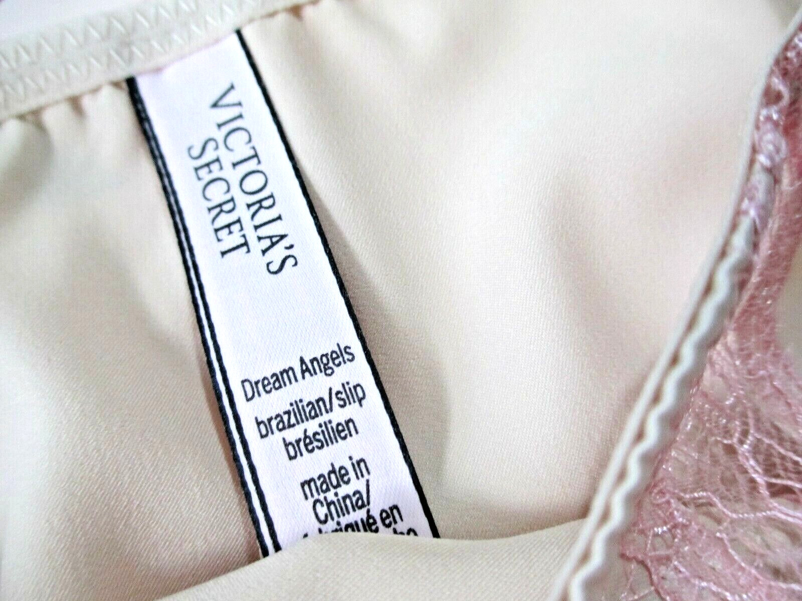 VICTORIA’S SECRET DREAM ANGELS High Waist Brazilian Panty M Satin Pink Ivory VS