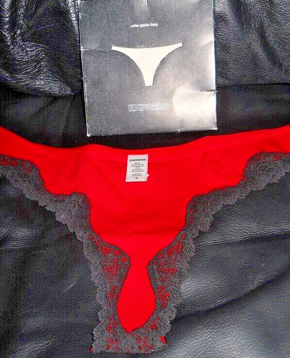 EXPRESS Red Cotton Spandex Thong Panty Lace Cotton Bikini~ Size- M~ *NEW in Box*
