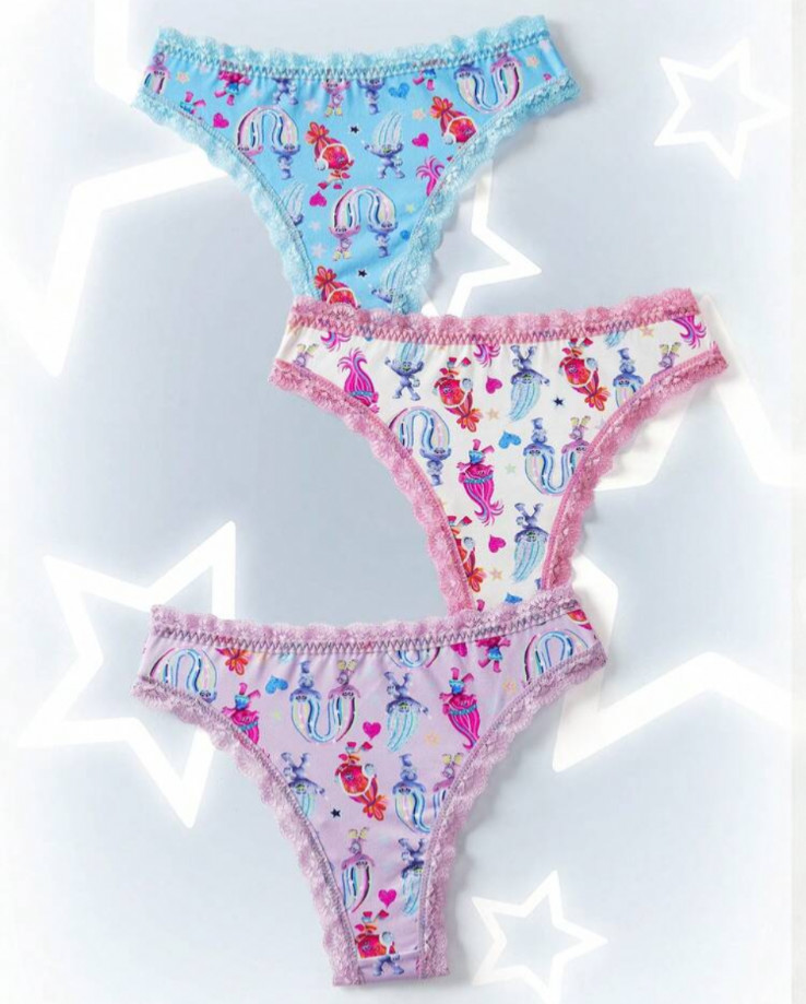 Women’s Teens SHEIN Trolls Cute Mid-Rise Lace Trim Cheeky Panties L 3 pack