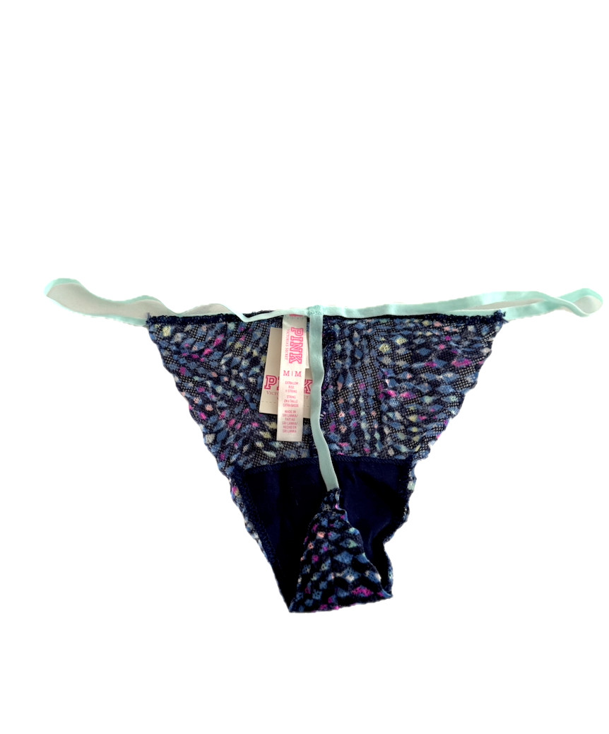 Victoria’s Secret PINK Floral Lace V-String Panty Multi Blue Print