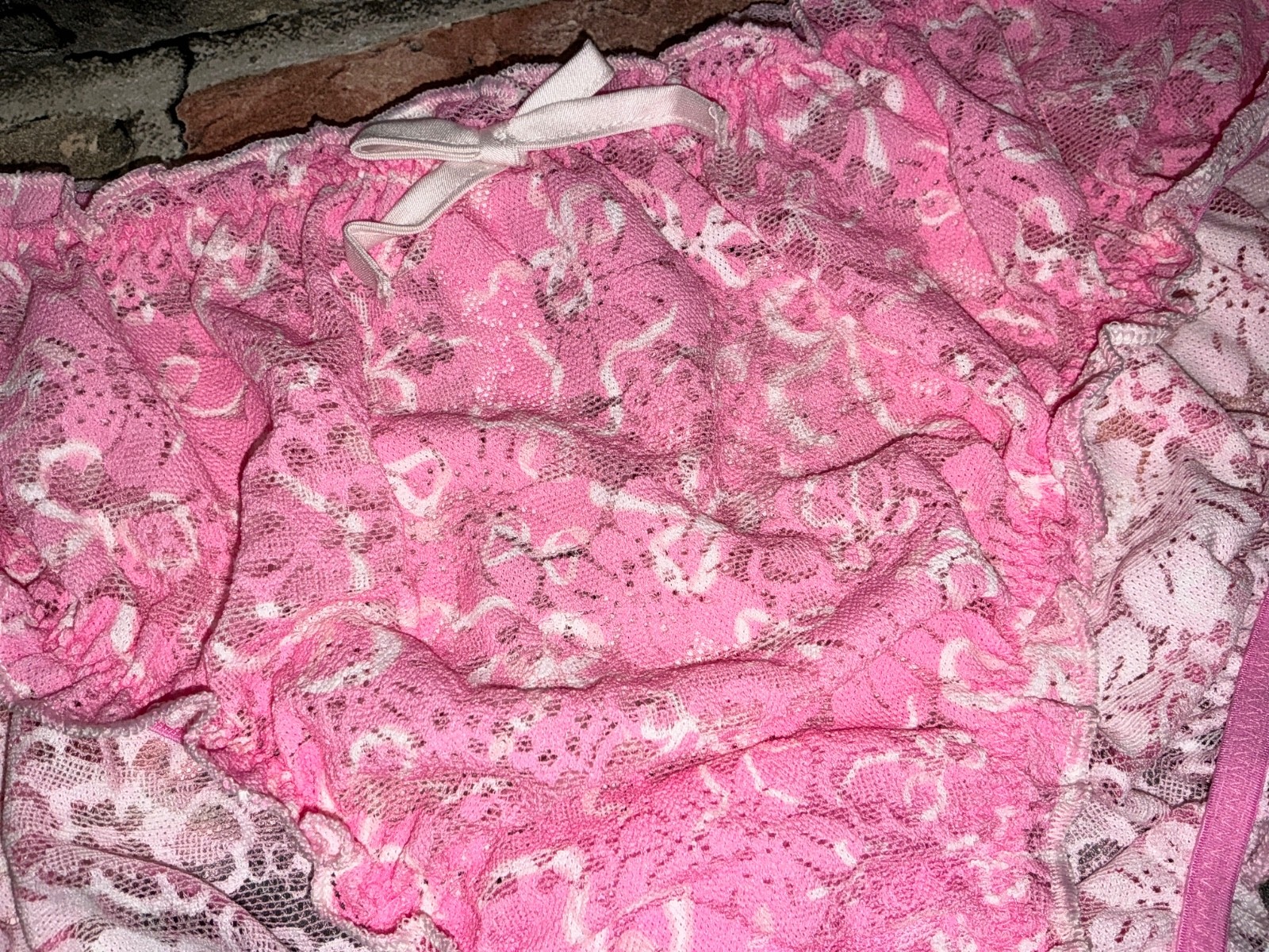 Victoria’s Secret Pink x LoveShackFancy Lace Bow Ruffle Cheeky Panties Rose L