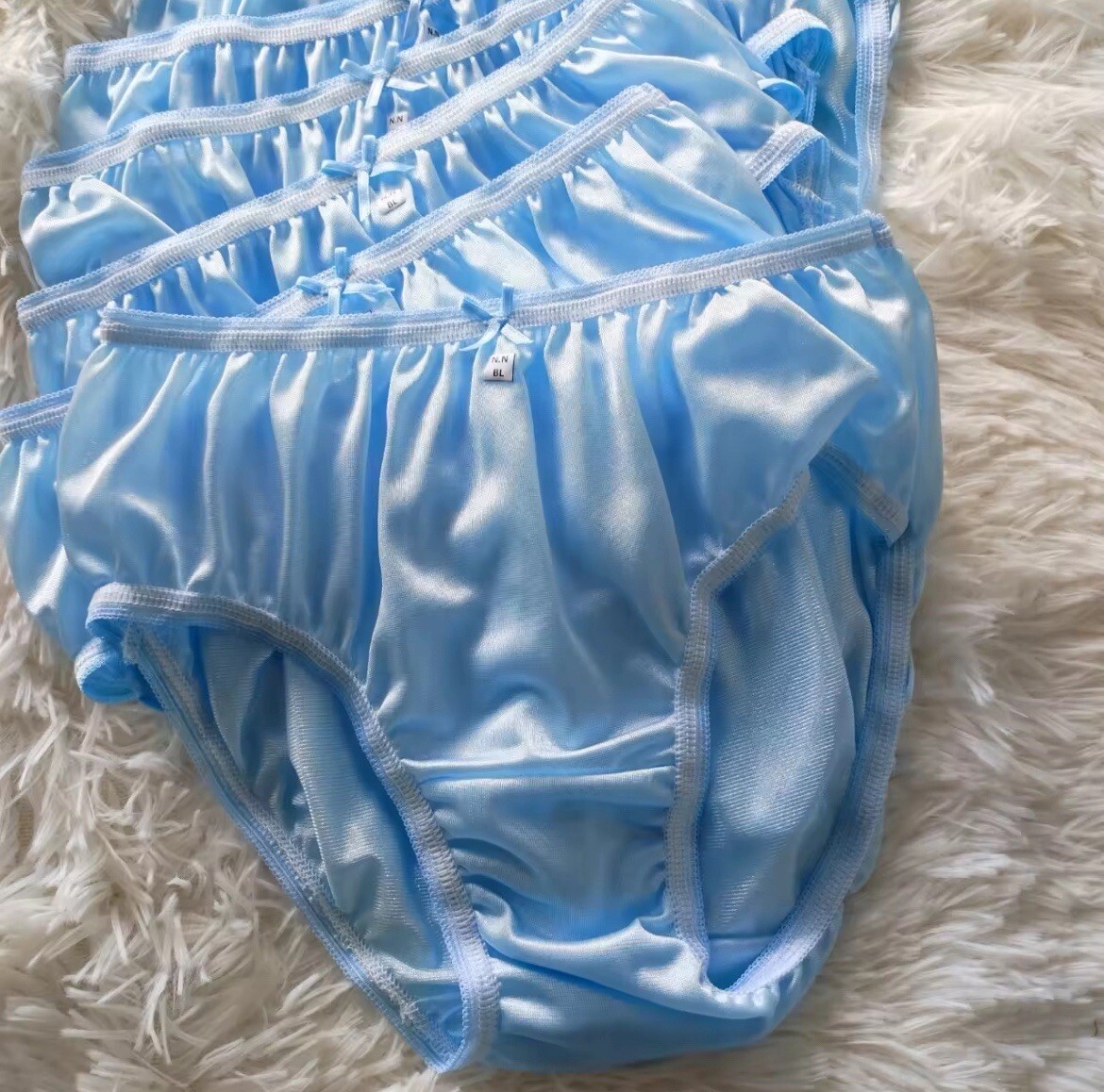 6 Pack Women Bikini Panties L Blue Nylon Briefs Hip 32-38 Soft Stretch Underwear