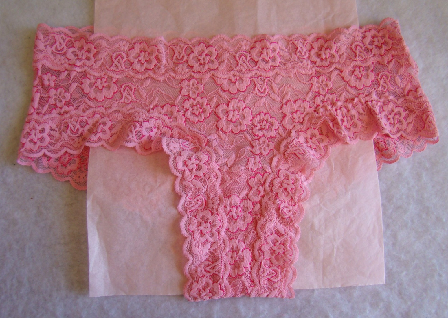 New Victoria’s Secret Pink Floral Lace Flowers Outline in Hot Pink Cheeky Panty