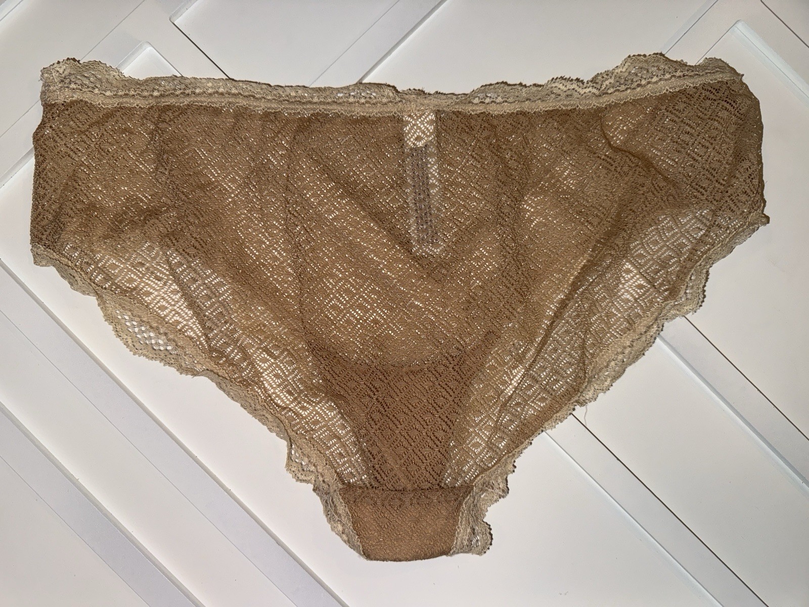 Gilligan & O’Malley Beige Panty Brief Sheer With Lace Trim Medium Nwot