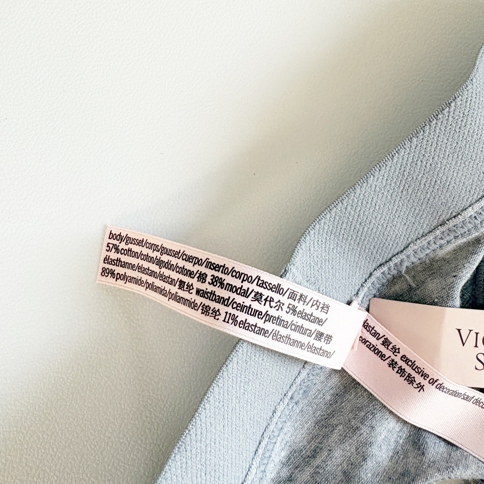 NWT Victorias Secret Womens Gray Rhinestone Logo Cotton Modal Thong Panty Size M