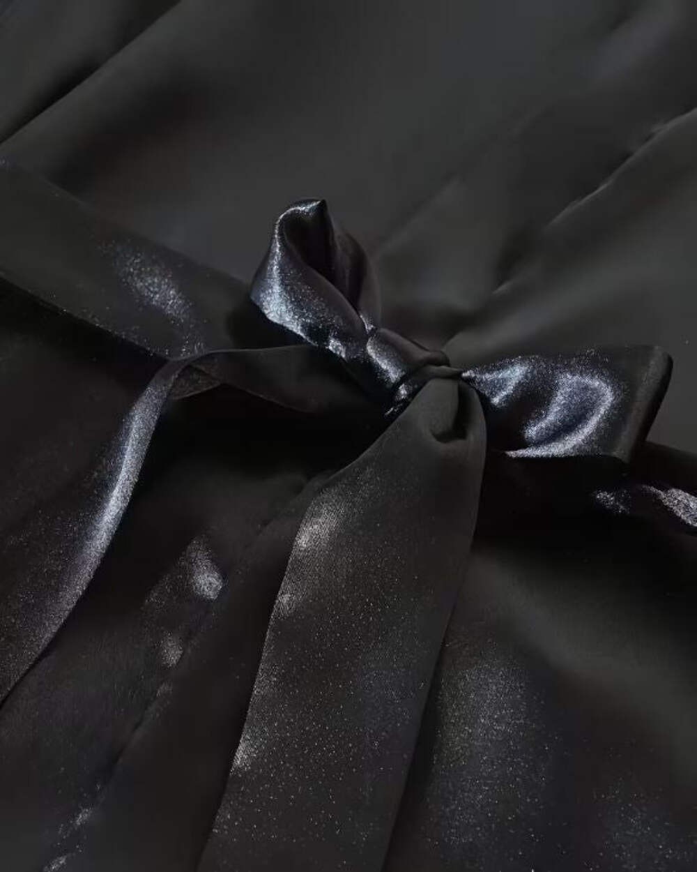 Silky feel black satin black lace trim 4 piece lingerie set size 8 (S)