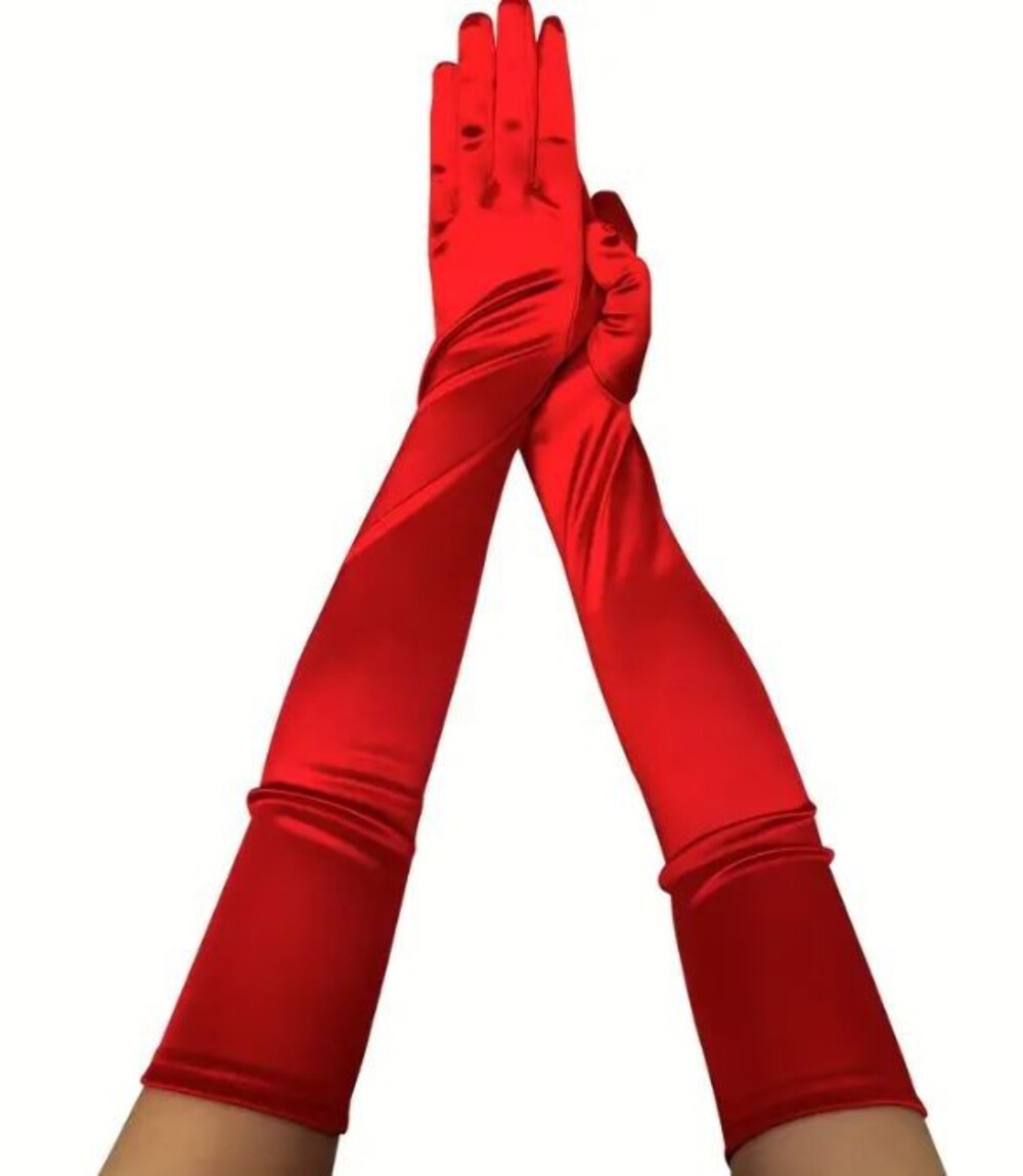 Silky feel satin gloves cosplay long RED stretchy 53cm unisex any occasion