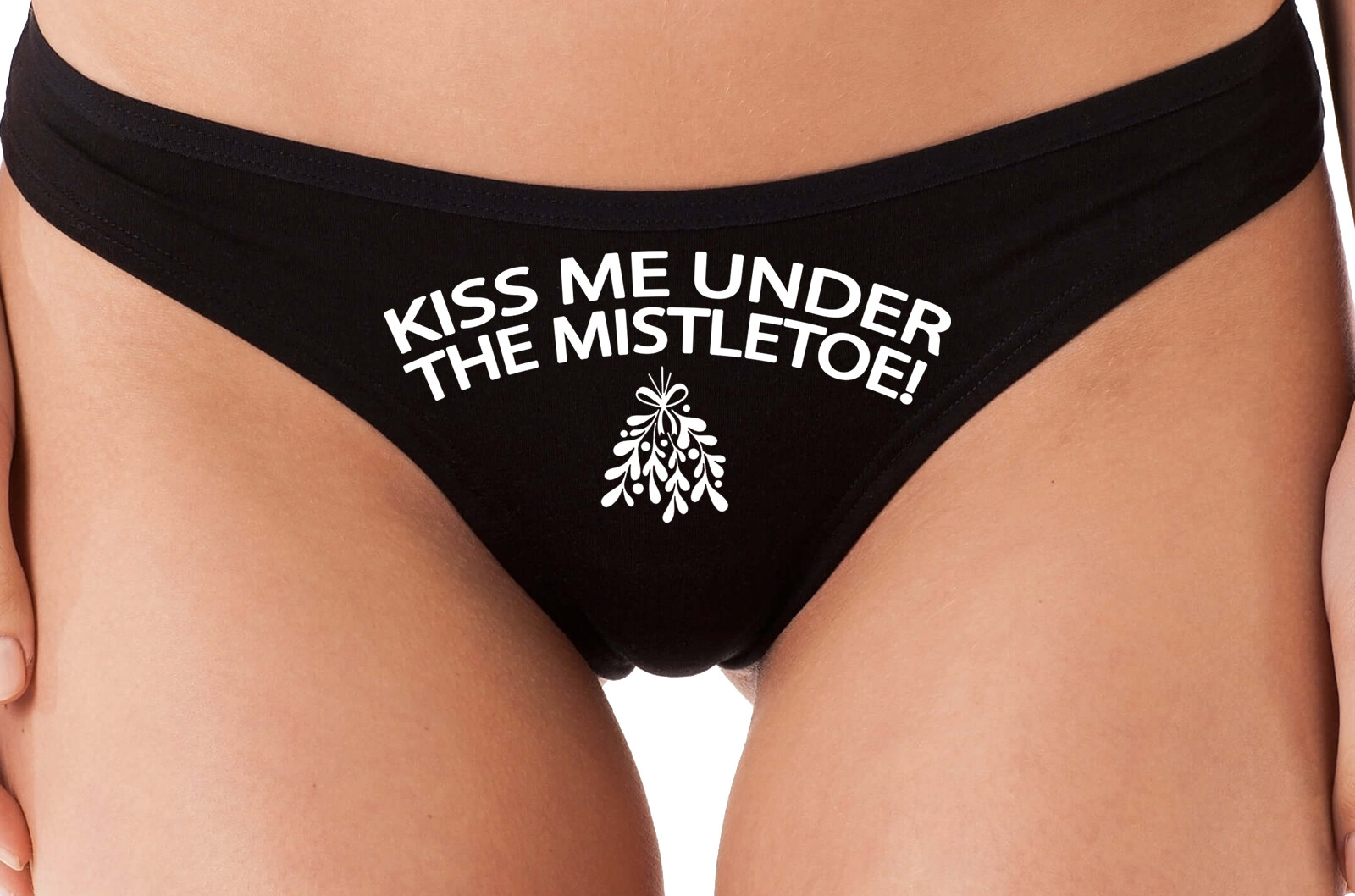 Knaughty Knickers Kiss Me Under The Mistletoe Christmas Sexy Black Thong Panties