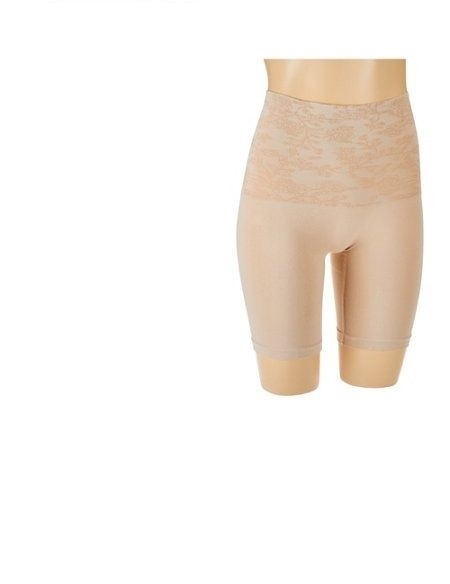 Breezies Seamless Jacquard Long Leg Control Panty-Sunbeige-Medium- NEW