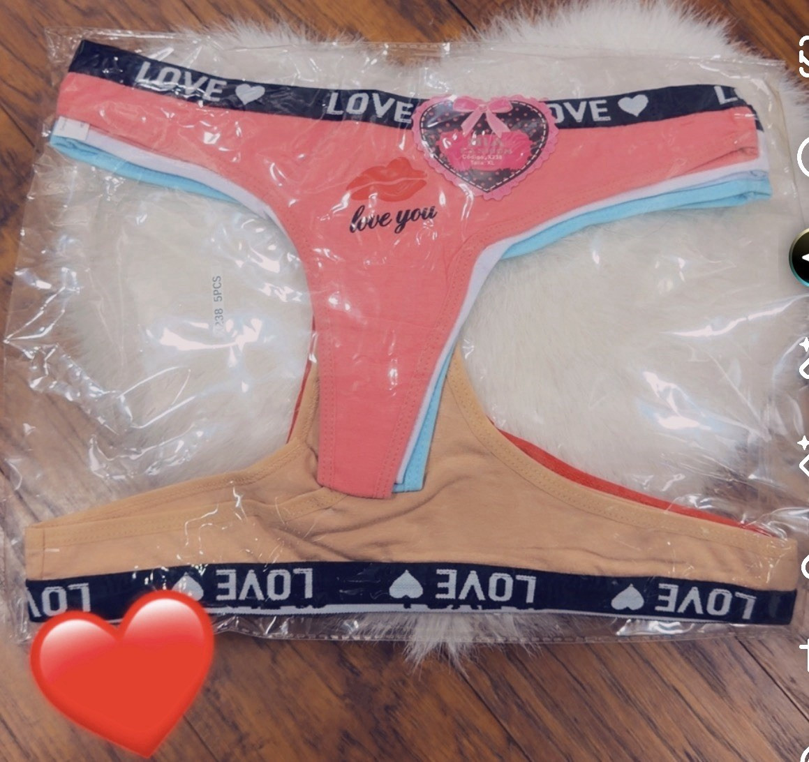 Women’s Thong Panties M Regular 3 Pack Multicolor Cotton Stretch Love Logo