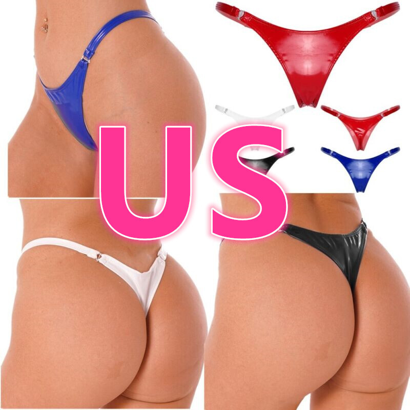 US Woman Wetlook High Cut Thong Briefs Cheeky Panties Leather Underwear Lingerie