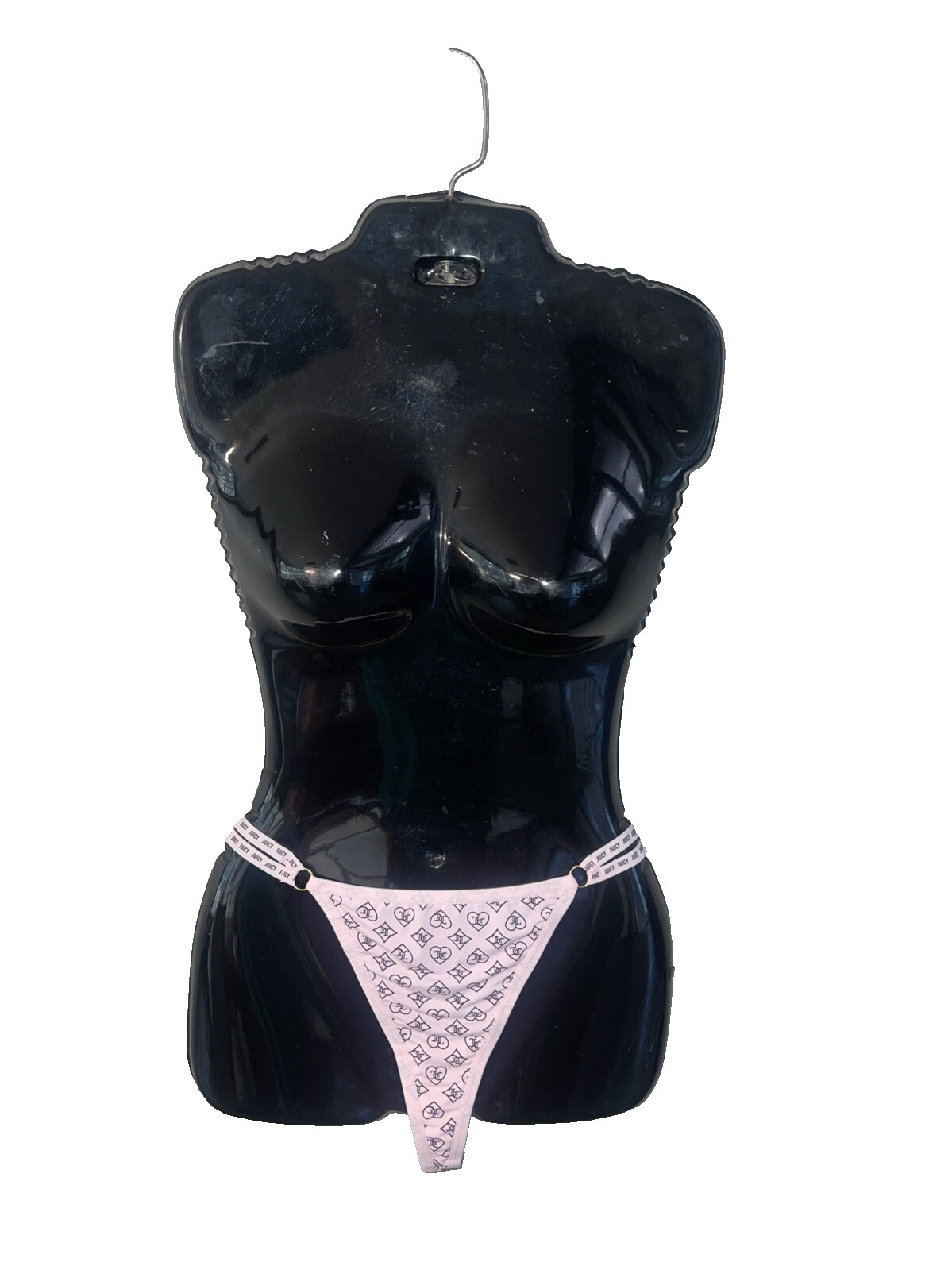 Juicy Couture String Thong Panty Pink Black Heart Sissy Girlhood Coquette XL
