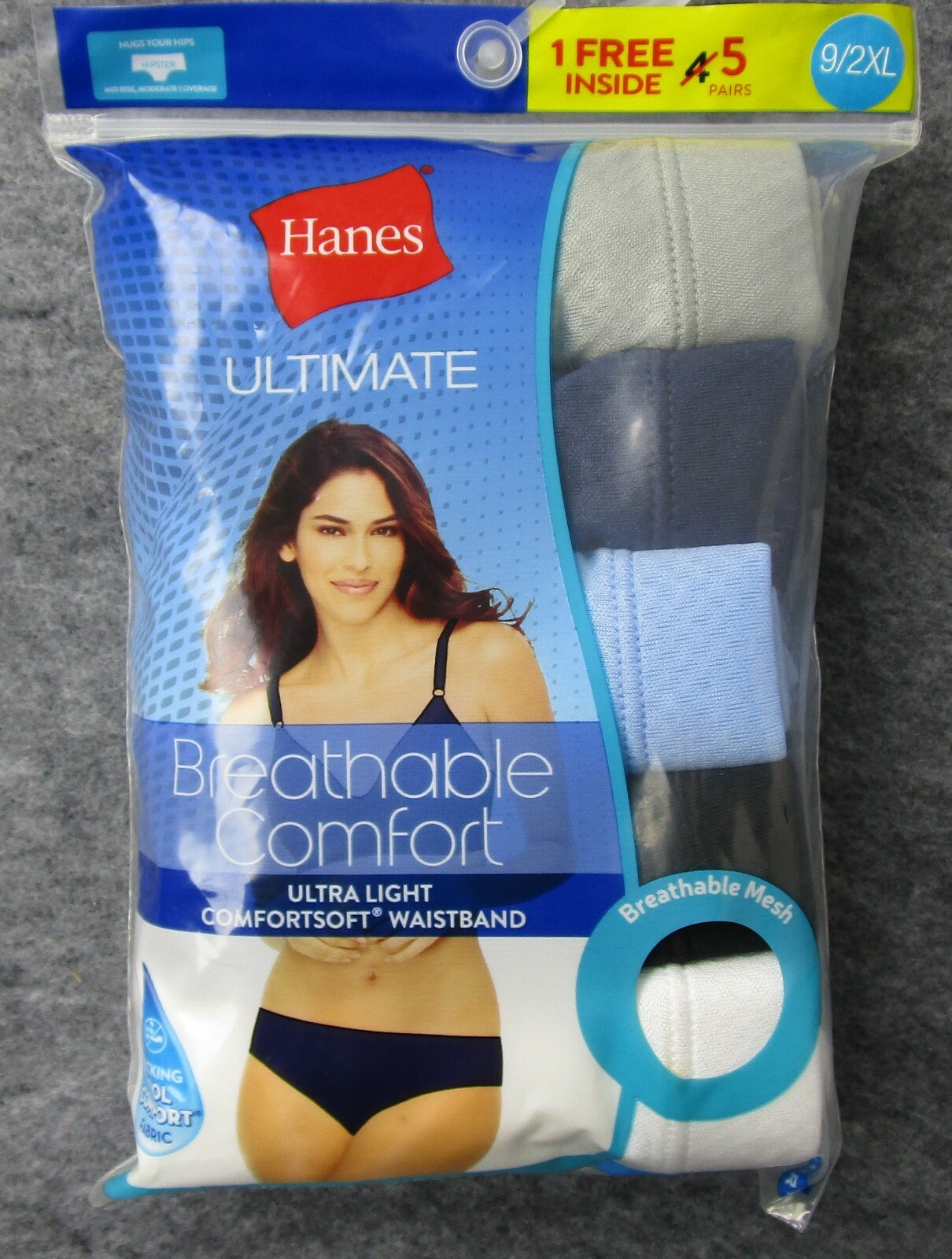 Hanes Ultimate Breathable Hipster Pantie 4 + 1 Pack Style 42ULHB Size 9 XXL NWT