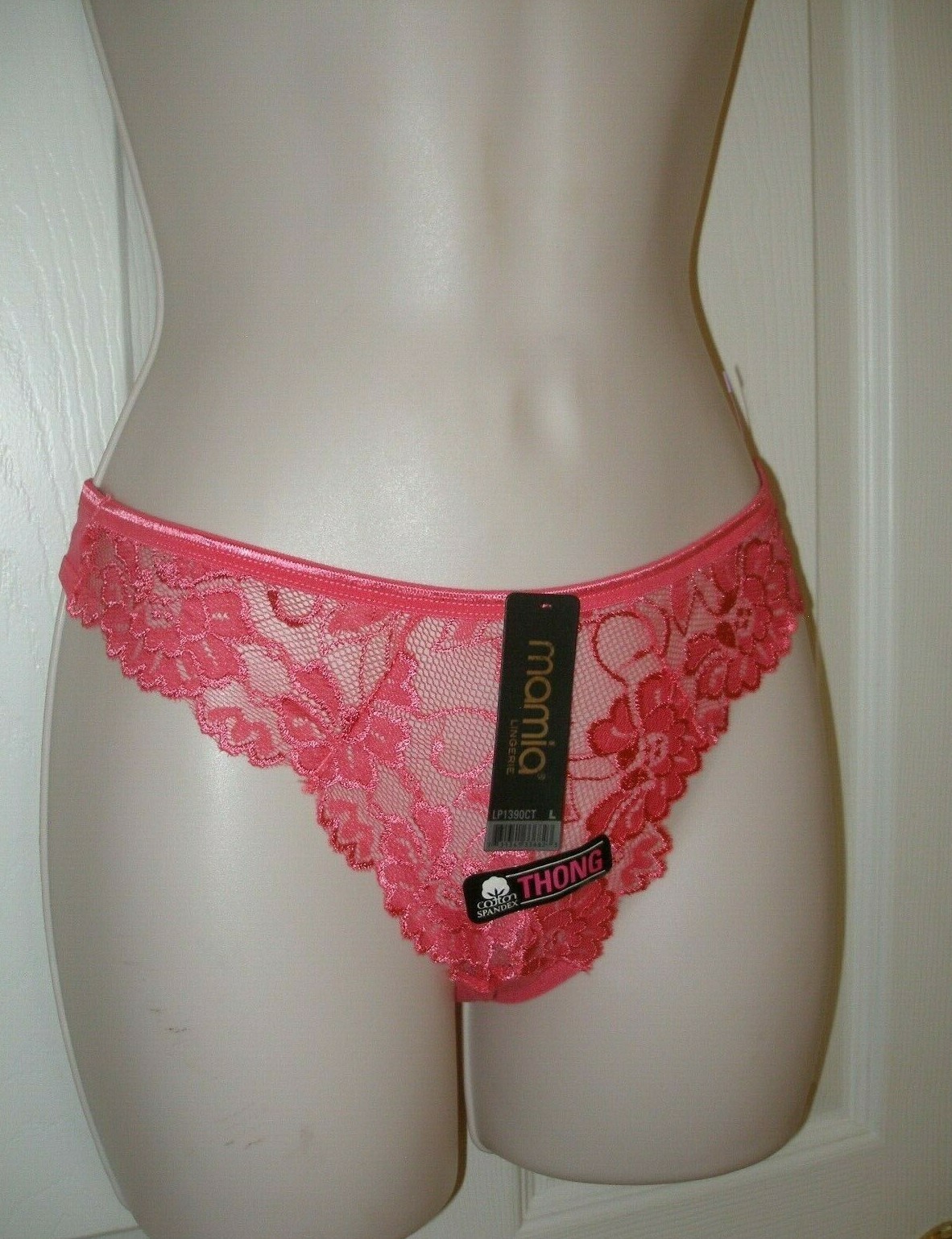 Mamia Women’s Large Pink Thongs Panties Cotton with Lace Front NWT