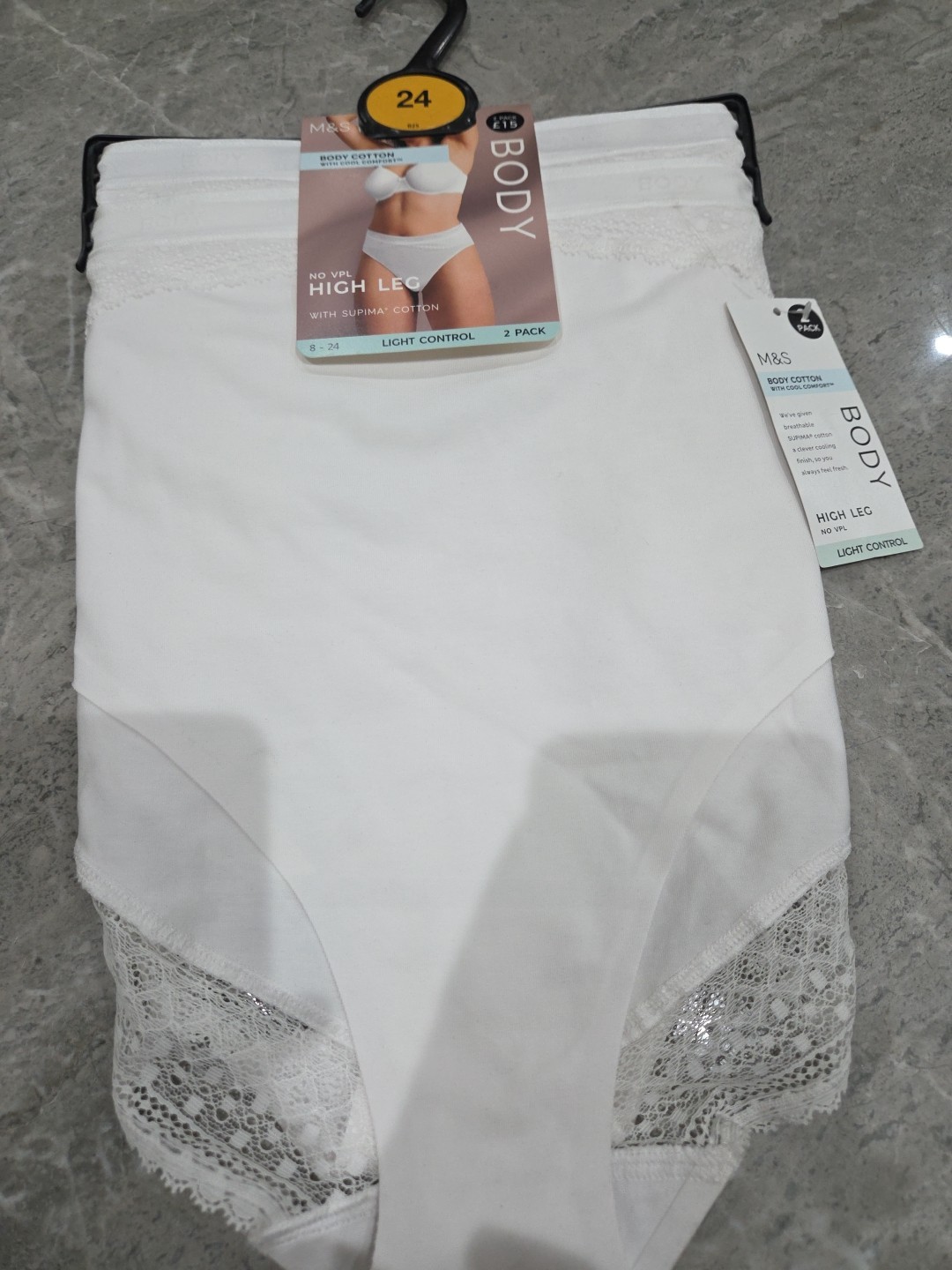 Body by M&S 2pk Light Control Cotton Rich High Leg Knickers Size 24 WHITE