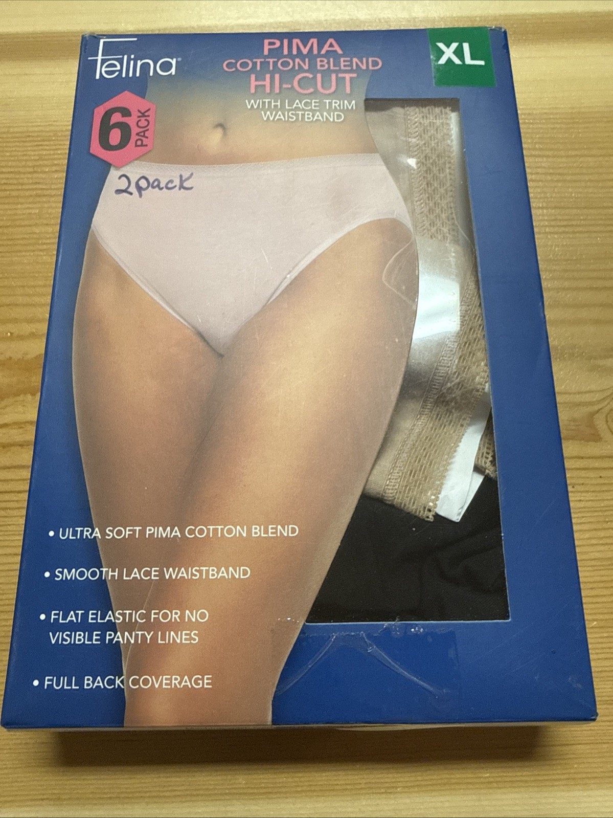 Felina Cotton Blend High Cut With Lace Trim Waistband XL !!2Pack!!