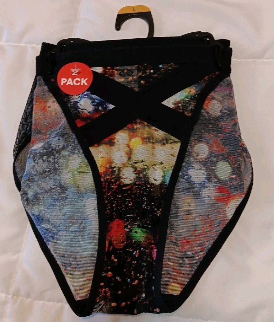 NWT 2-Pack Mesh Panties By Parade, Large, Black, Raindrop, Crisscross Front