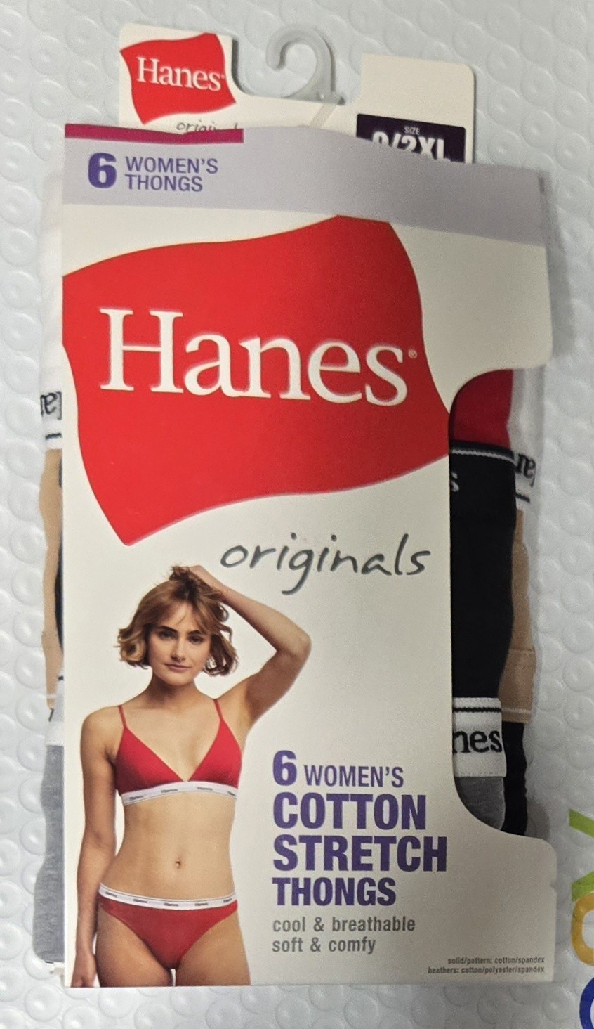 Hanes Originals Women’s Thong Underwear Breathable Stretch Cotton 6 Pack 2XL/9