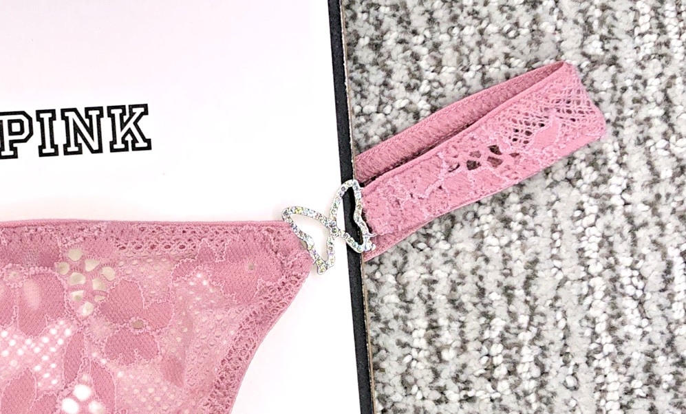 Victoria’s Secret Dream Angels NWT XXL Pink Butterfly Lace Thong Panty Bling