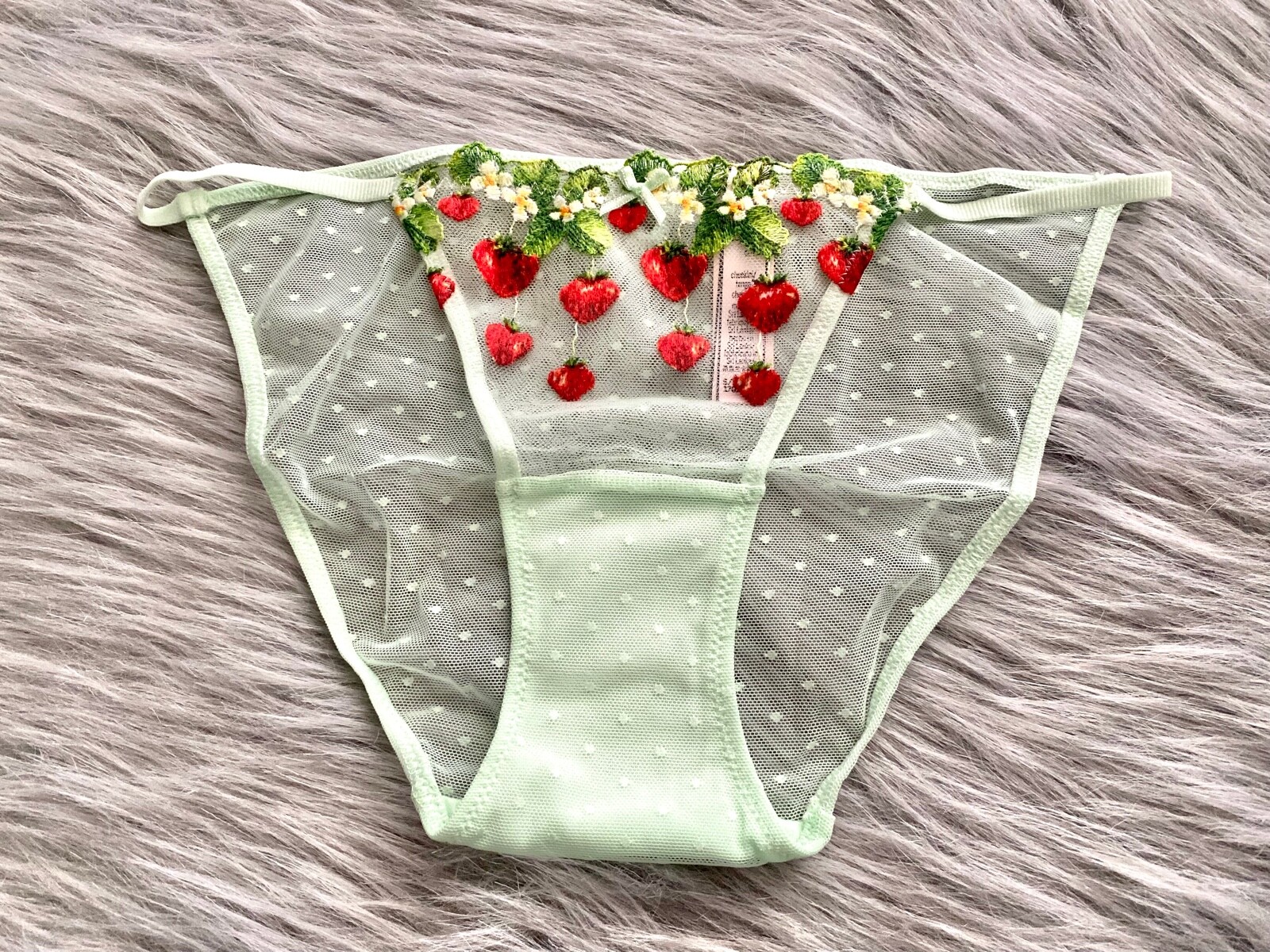 Victoria’s Secret String Cheekini Tanga Panty Green Mesh Strawberry S M L XL