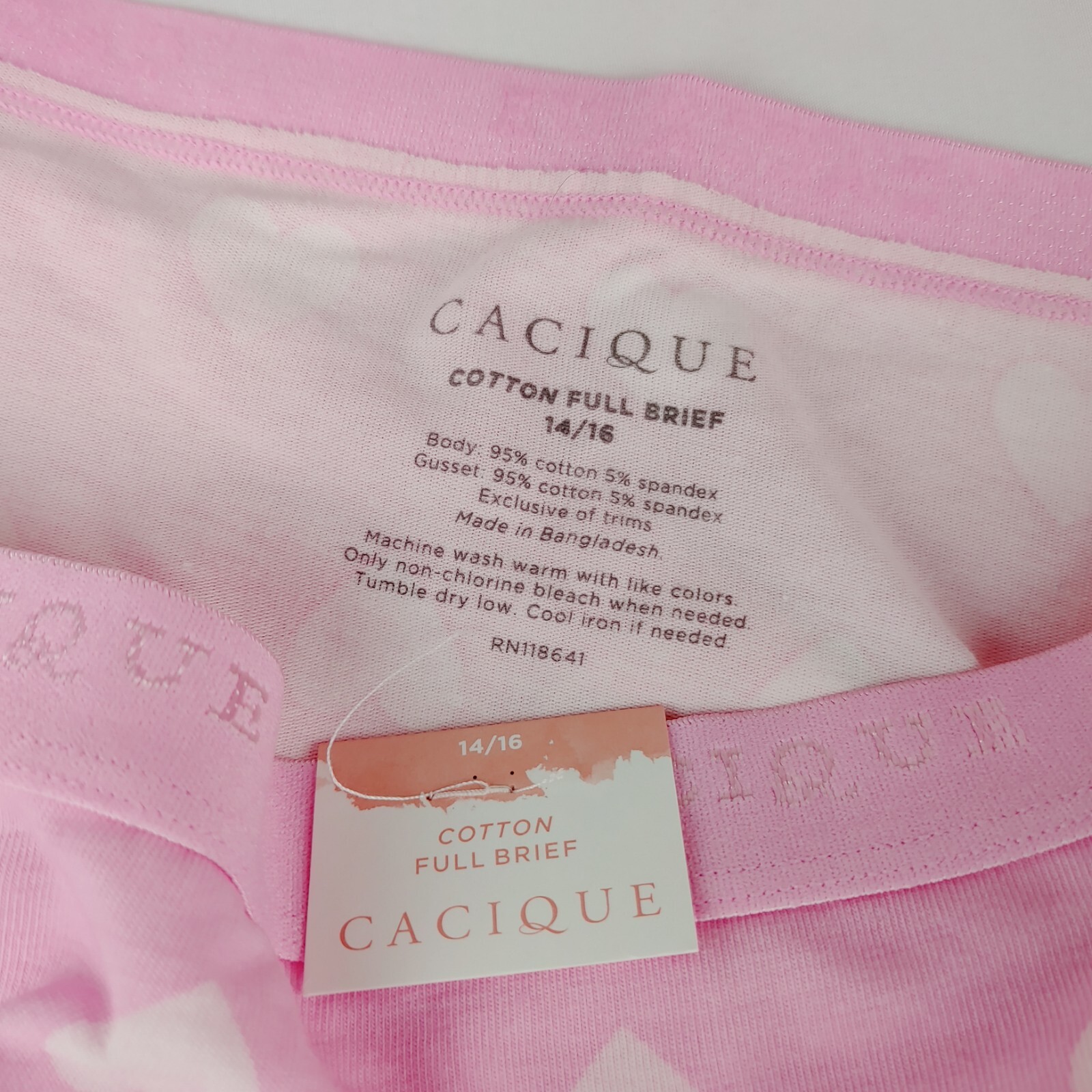 Lane Bryant Cacique Cotton Full Brief Plus 14/16 Pink with Pink Hearts