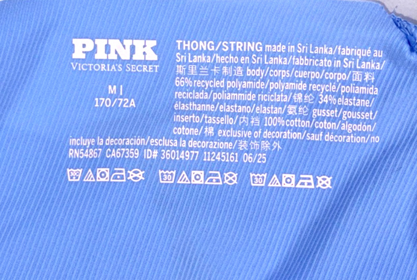 Victoria’s Secret PINK NWT Medium Blue No Show Thong Panty Logo Sexy Cute Soft
