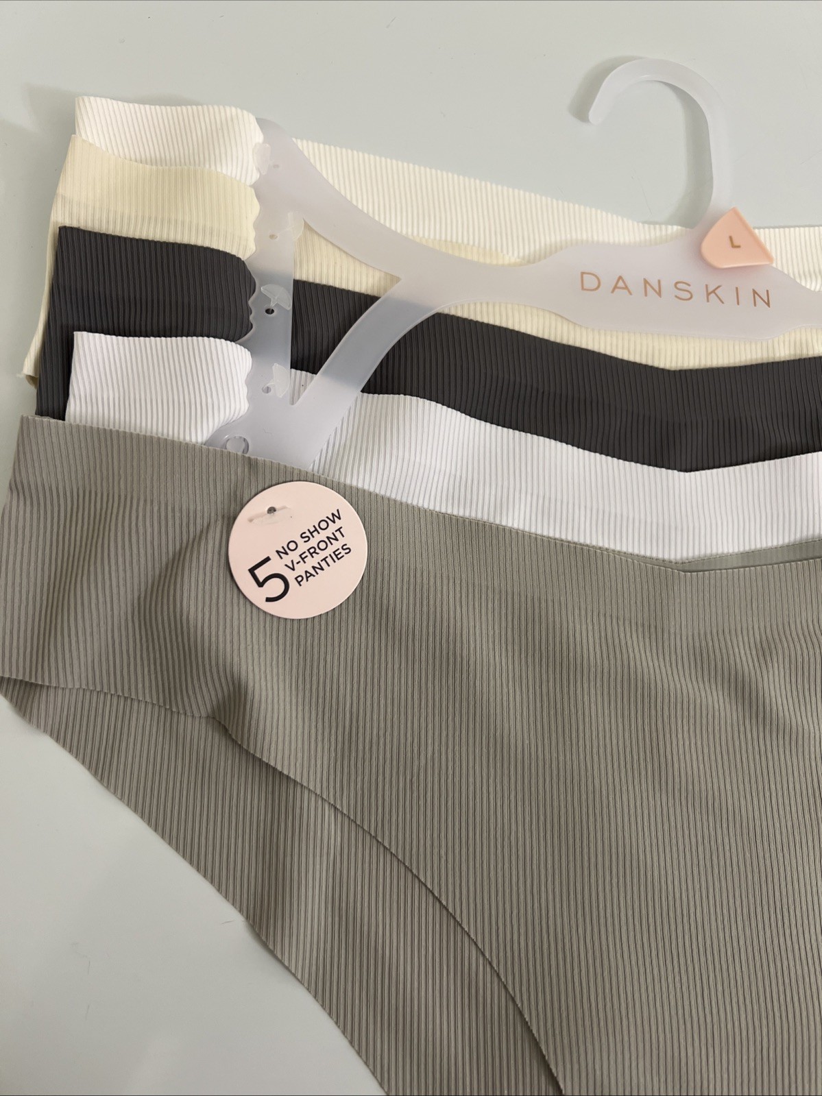 DANSKIN 5 Pack Women’s Logo No Show V Front Panties Underwear Neutral Colors L