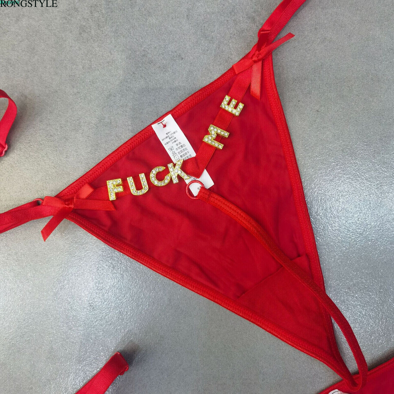 Sexy Thongs Shiny Crystal Letter Elastic Band Bow Women Thong Panties Underwear
