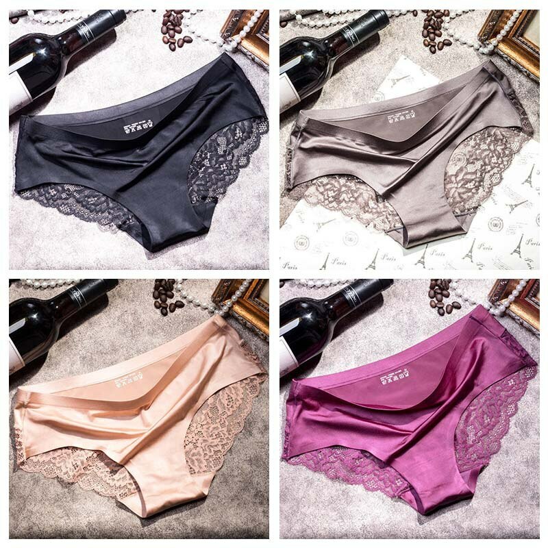 Lace Cotton Bikini Panties 4-Pack Womens Ultra Soft Waistband Underwear Briefs