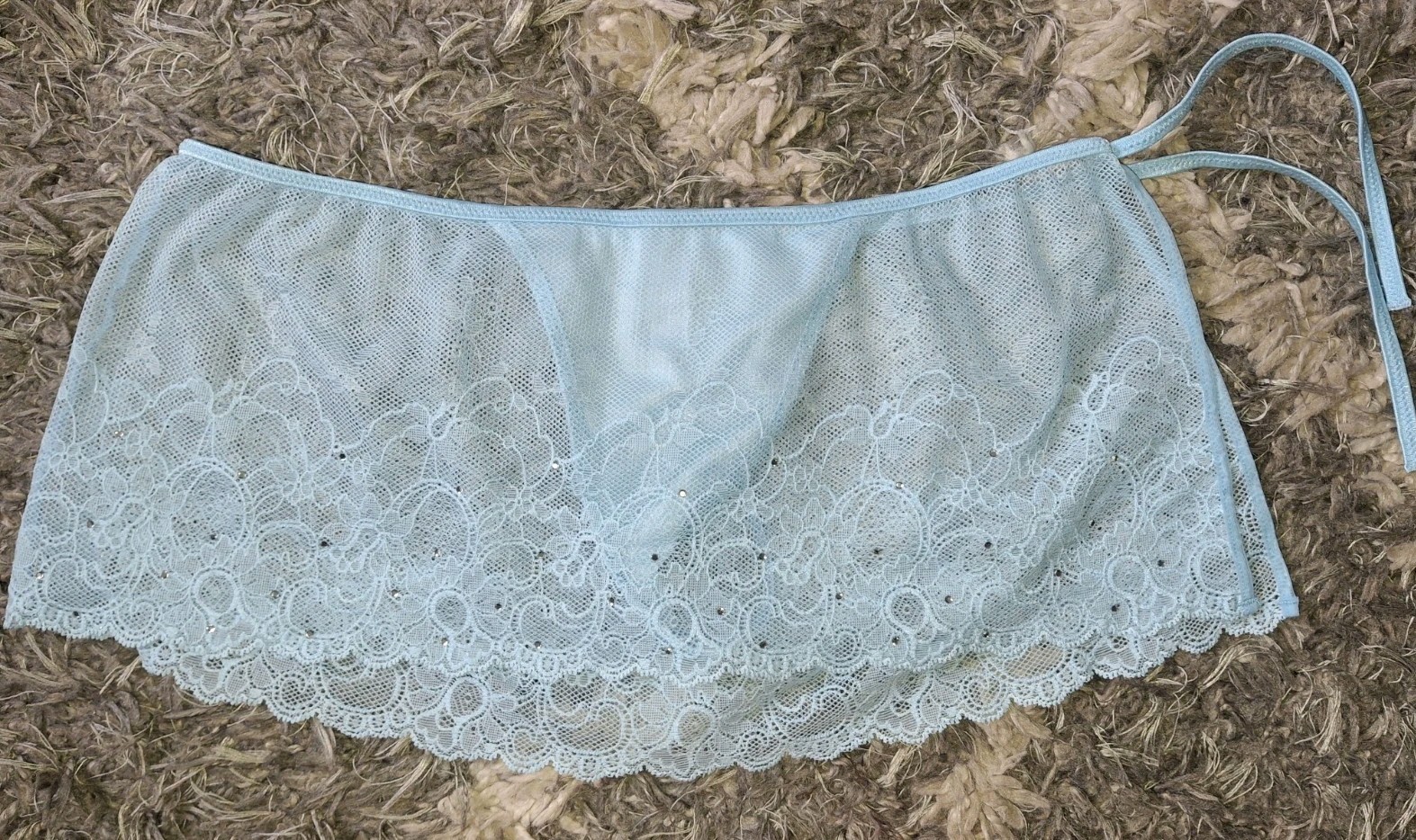 Vs Vintage 2004 Studded skirted V String panty NEW size Small Lt Blue