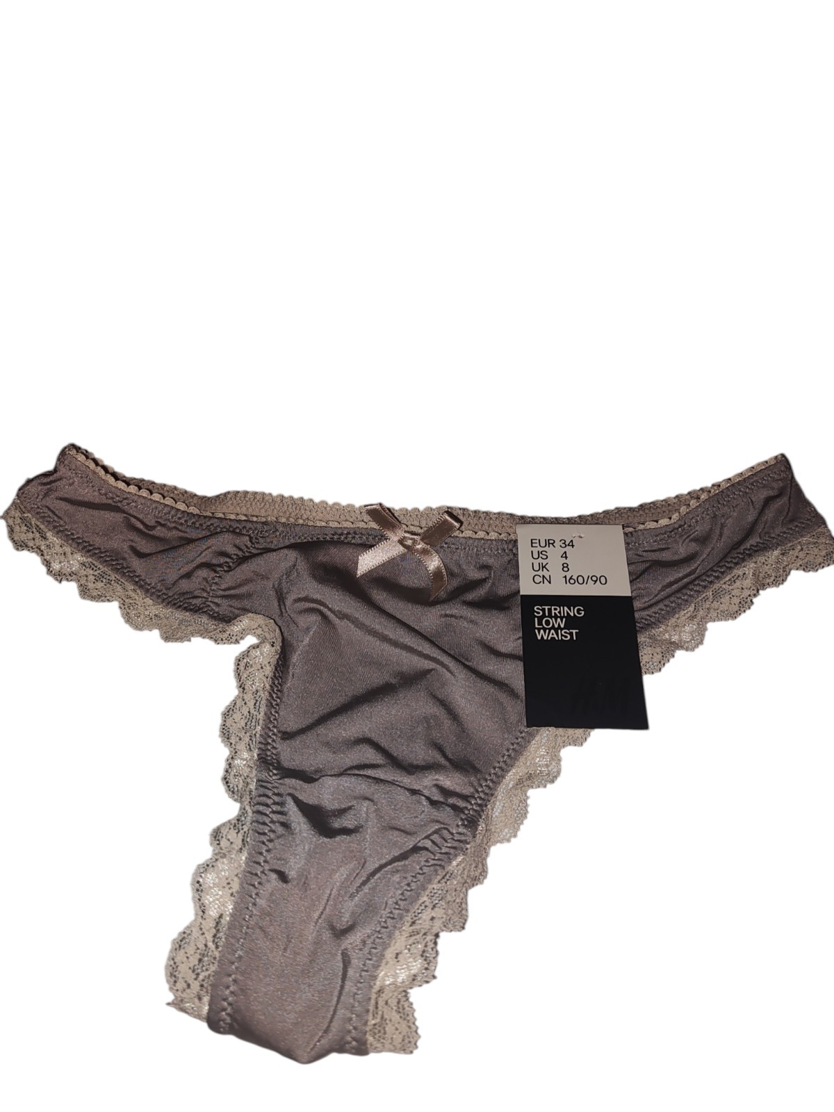 3PCs H &M String US-Size 2-Low Waist Thing With Lace Accent Gray Silver