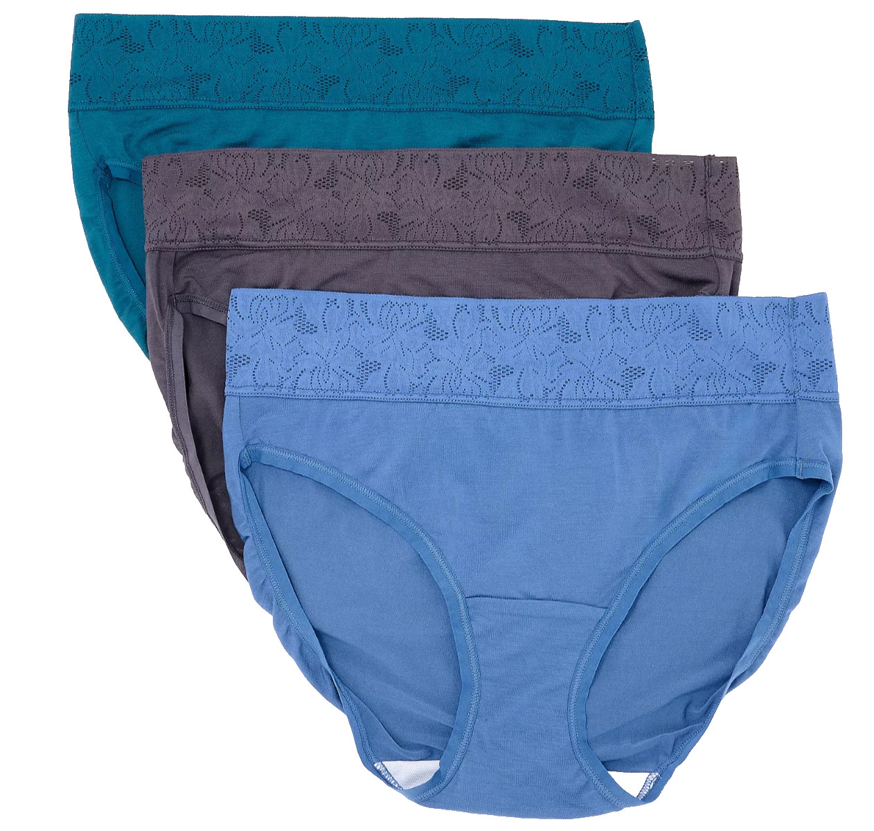 Breezies~Set of 3~Dahlia Lace Modal Hi-Cut Briefs~2X~Fashion~A655469 12890