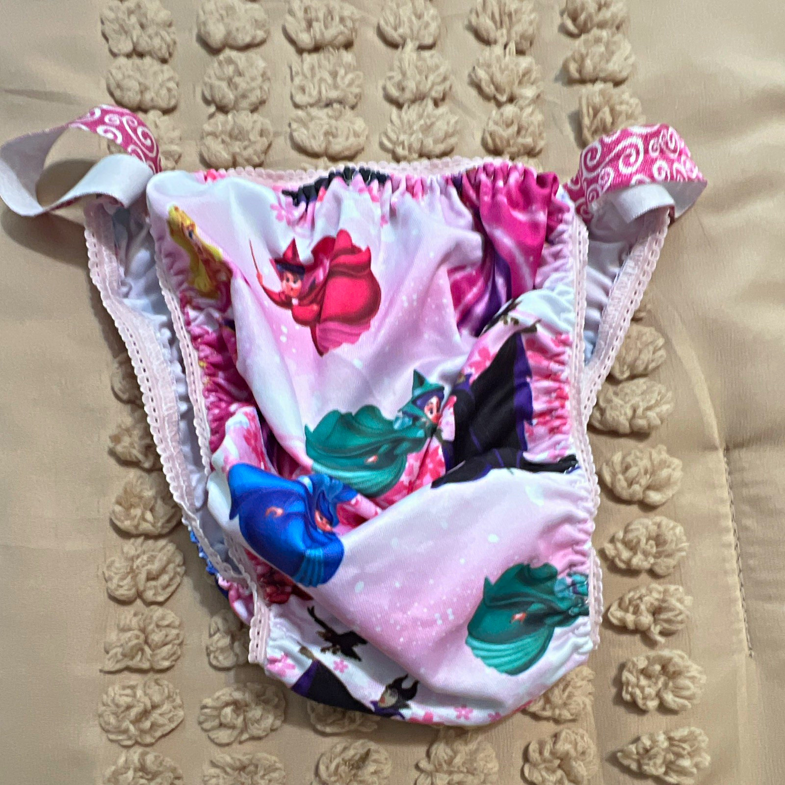 Womens Pink Multicolor Sleeping Beauty Floral Lace Trim Stretch Bikini Panties M