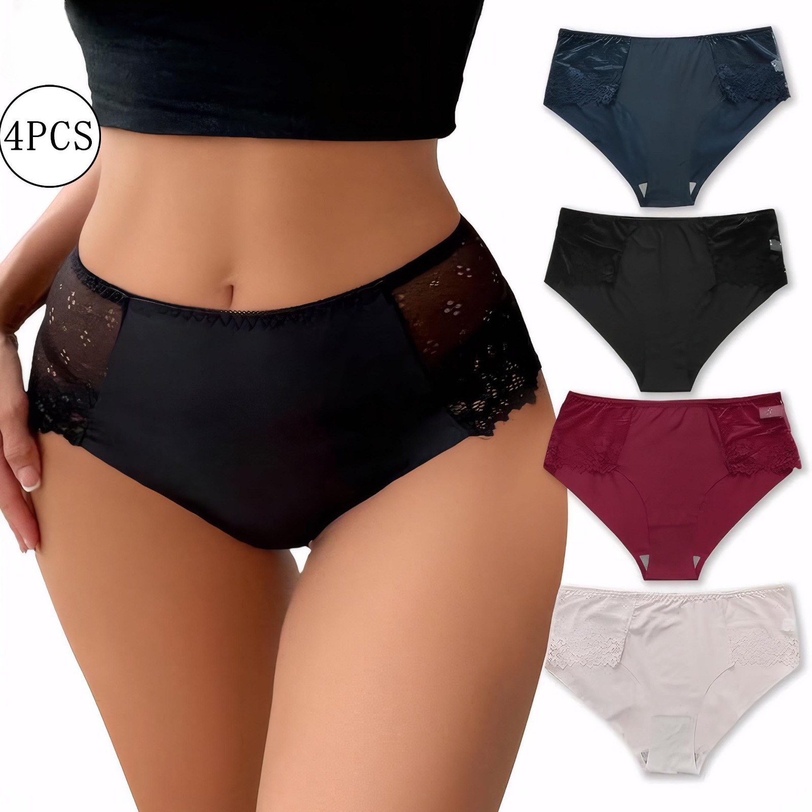 4 Pack Women Underwear Sexy Lace Panties Briefs Plus Size
