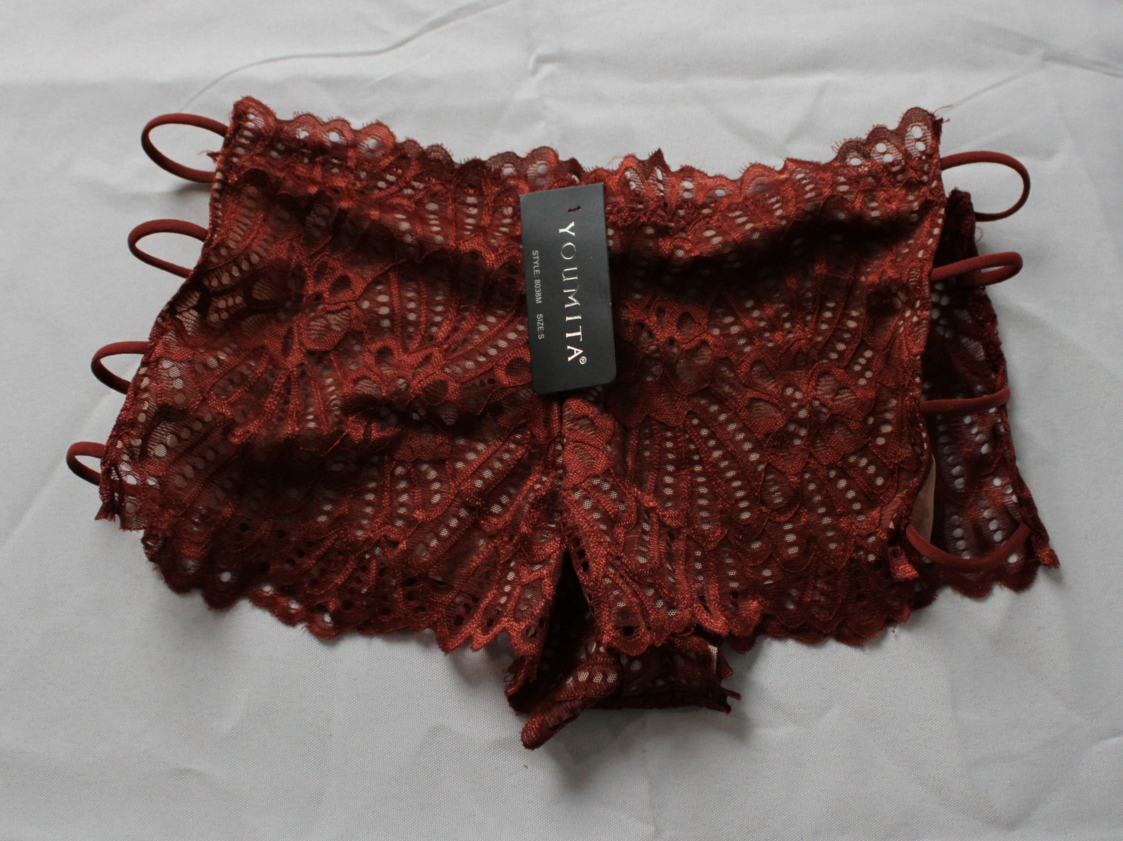 Youmita Women’s Lace Side Cut Outs Mesh Cheeky Panties AC2 Red Small NWT