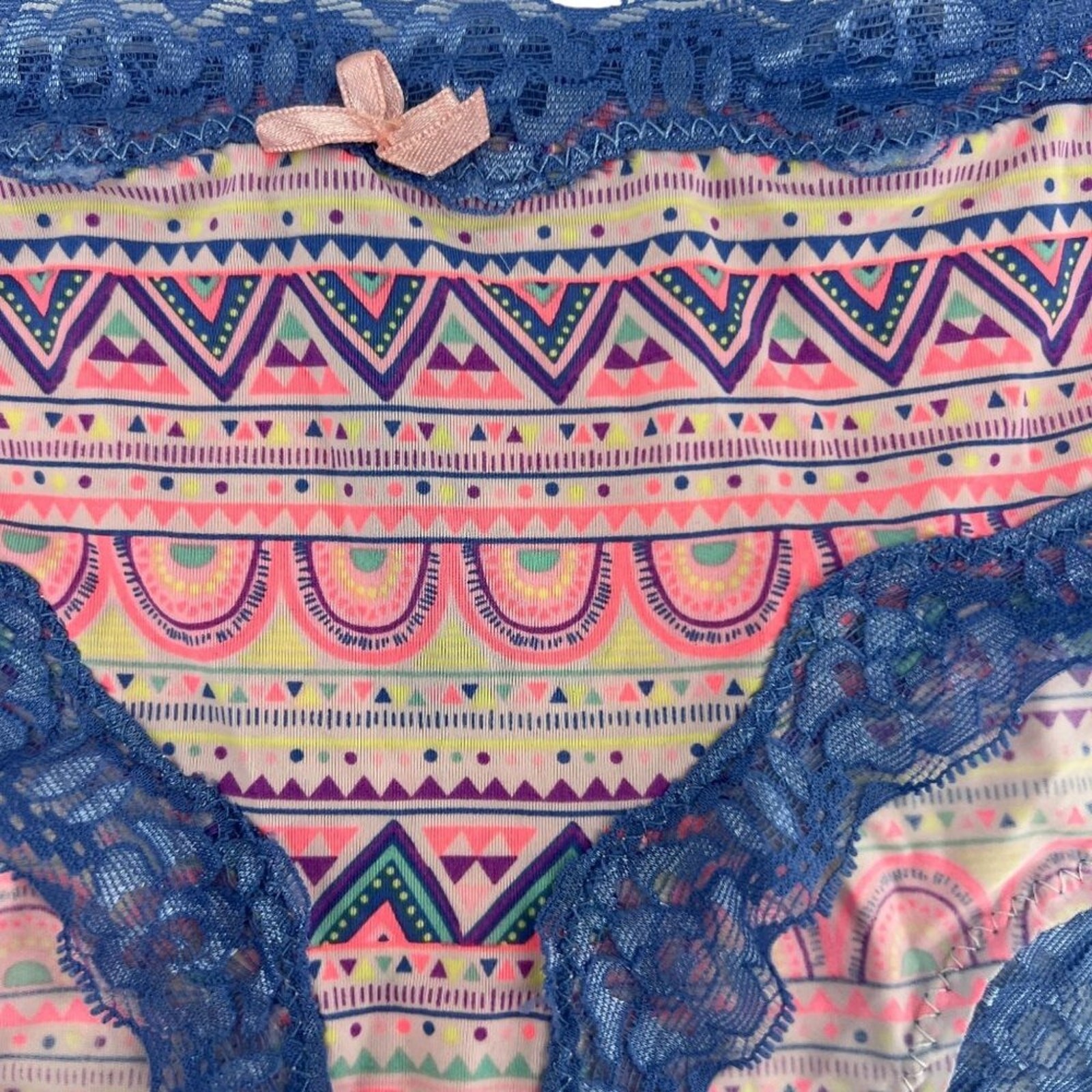 Wilshire & Montana Intimates Neon Aztec Print Lace Trim Panty Size Small