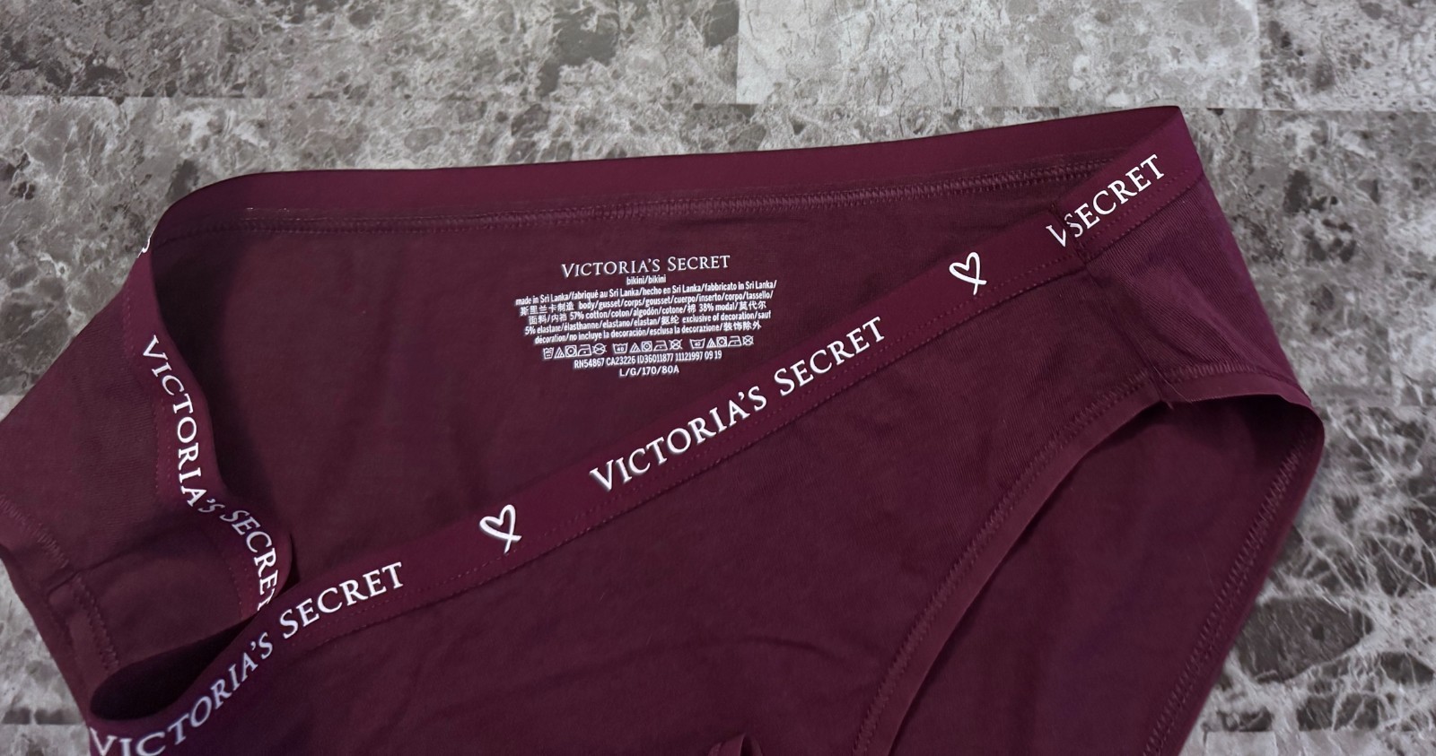 NWT VICTORIA’S SECRET LARGE MAROON LOGO LIGHTWEIGHT WAISTBAND BIKINI PANTIES