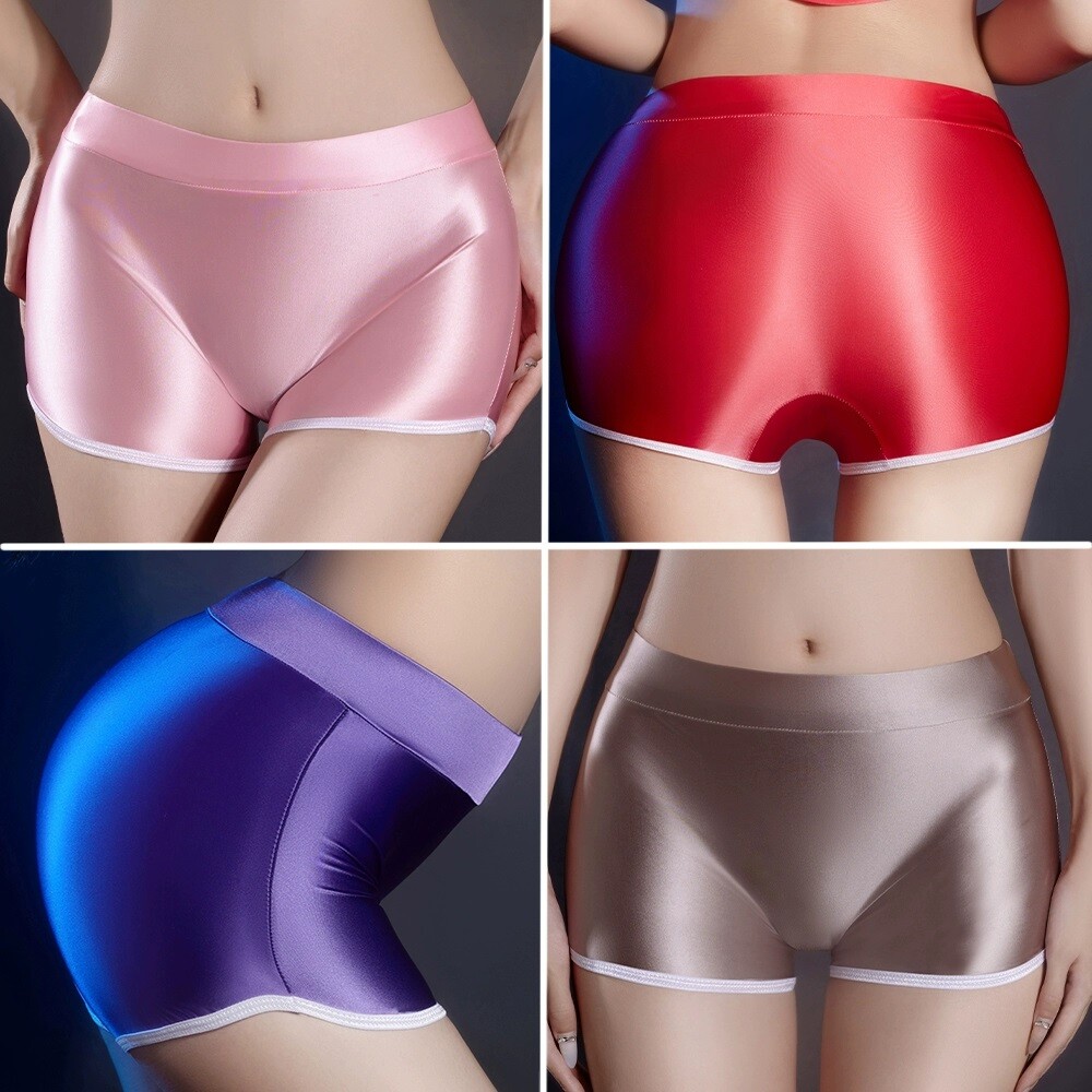 Women Seamless Shiny Biker Shorts Active Slip Boy Shorts Yoga Running Soft Pants