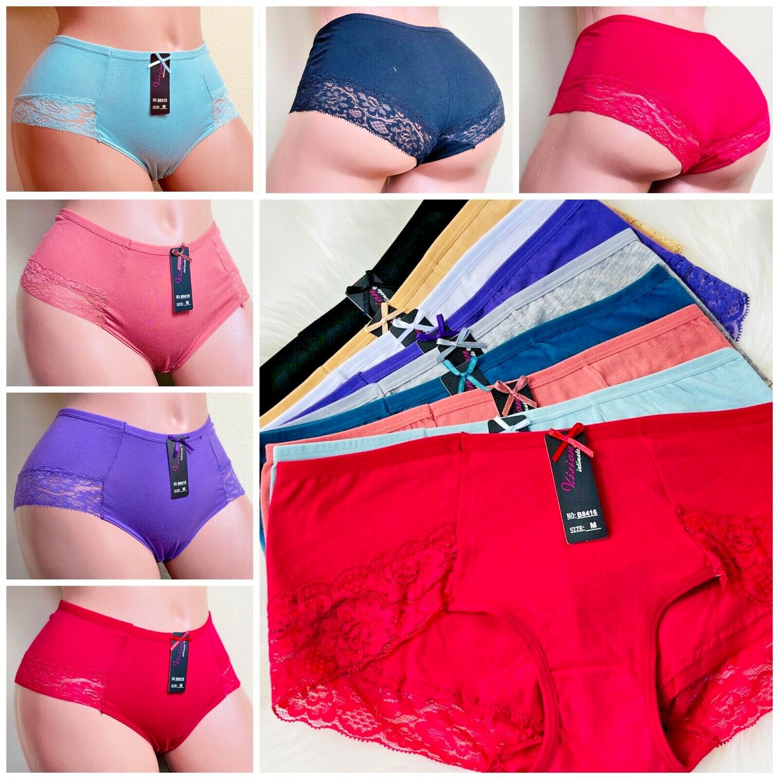 Lot 6 -12 Boykini Bikini Briefs Lace Panties Cotton Panties 8416 Underwear S-4XL