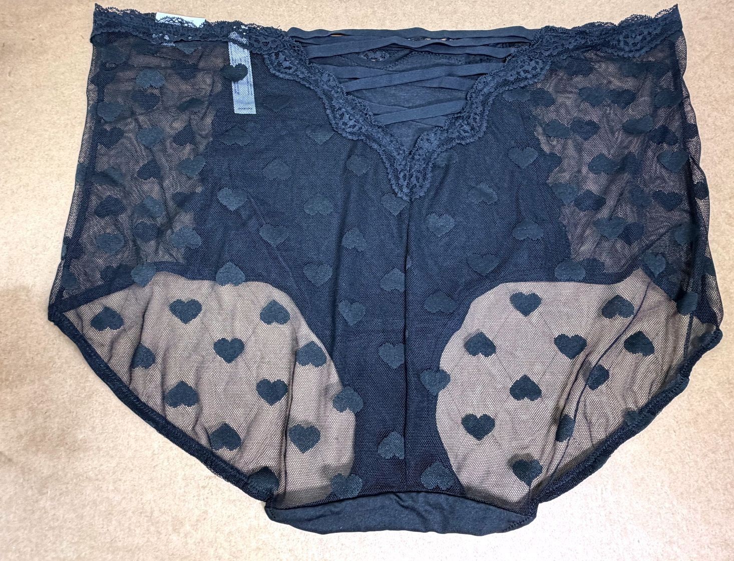 2 X NEW Lane Bryant Cacique Brief Hearts Mesh Lace Panties Black Size 26/28 Plus
