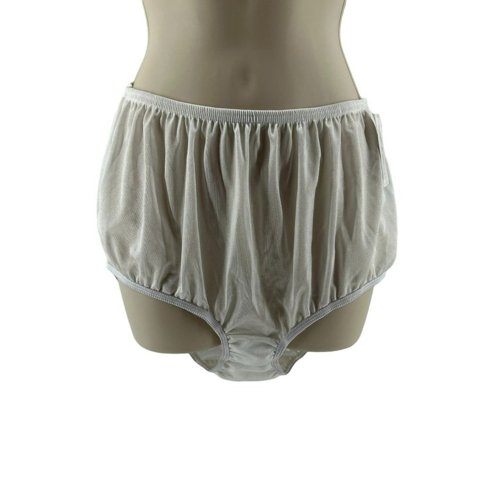 Teri Lingerie 100% Nylon Shiny Silky Full Coverage Brief Panty Size 8 Pure White