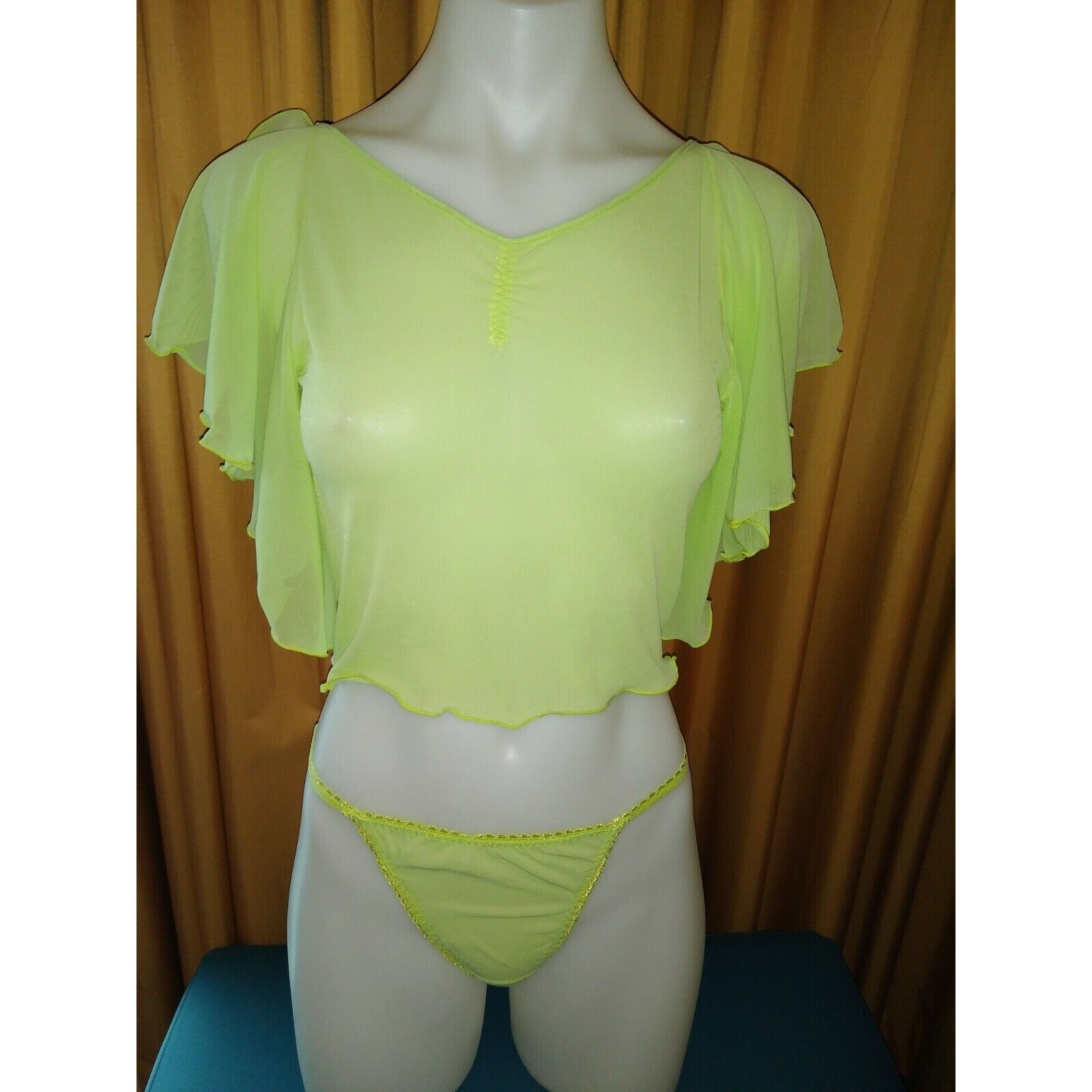 Leonie Small Green Teddy and Panty Lingerie Thong 💋 Sheer Pretty 💕