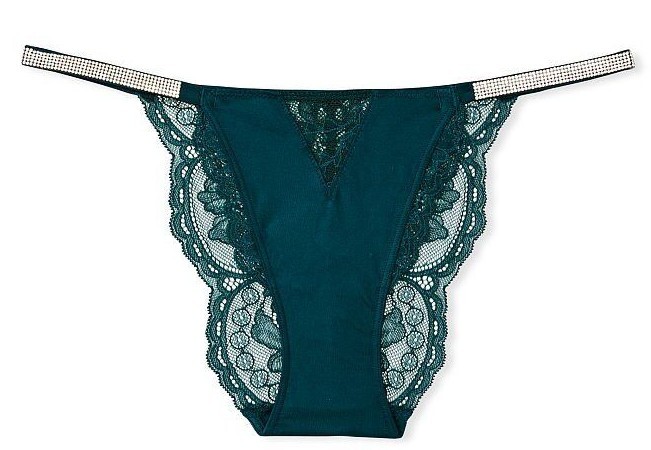 Victoria’s Secret VS Rhinestone Shine Strap Lace Cheeky Panty Green M L NEW