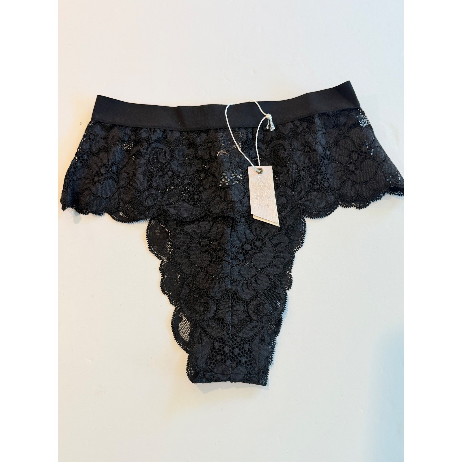 Free People HAH Spin Me Panty Noir Black Floral Lace XS New