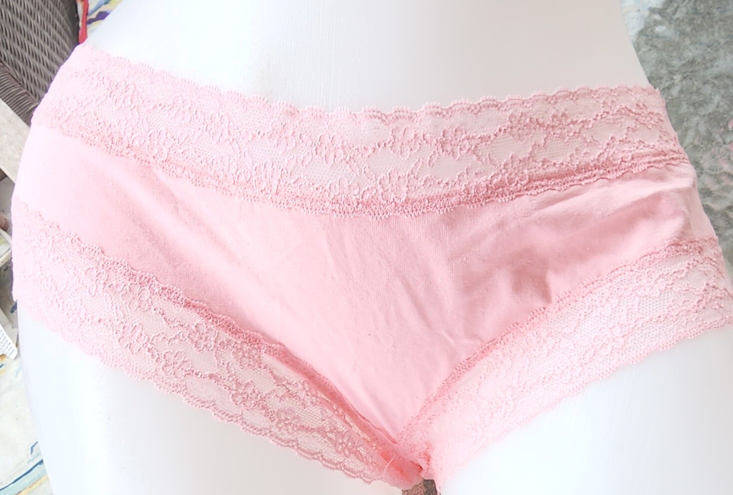 Victorias secret XL Rare Vintage Pale Bubblegum Pink LacePanty Smooth Cotton