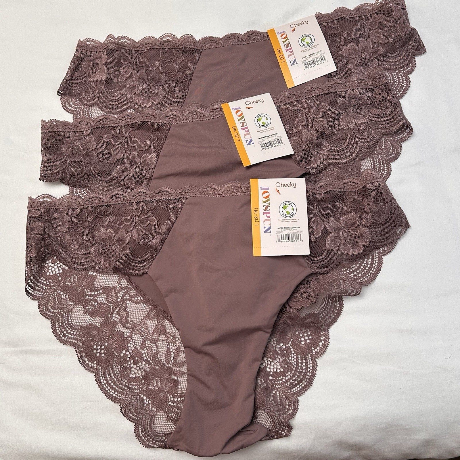 (3) NWT Joyspun™ Micro & Lace Cheeky Panties Size L 12/14 Sunset Purple