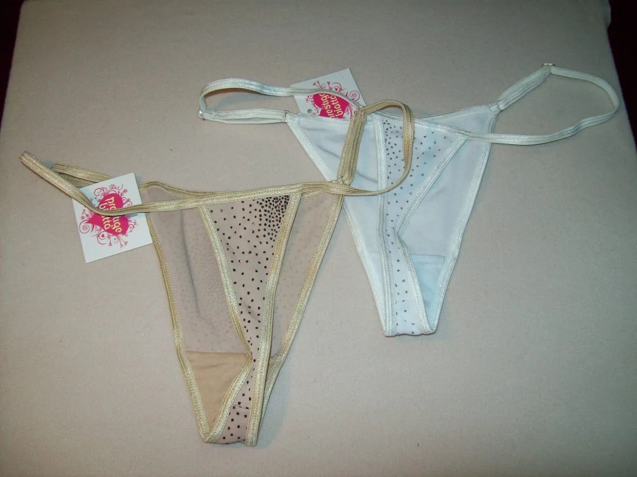 NWT 2 PAIRS BIATTA solid THONG PANTIES NUDE SPARKLE, WHITE SPARKLE size L